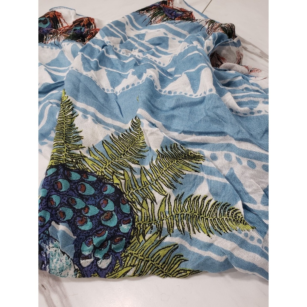 NEW STUNNING Look By M peacock lightweaight scarf head wrap neck cotton blue - Picture 5 of 6